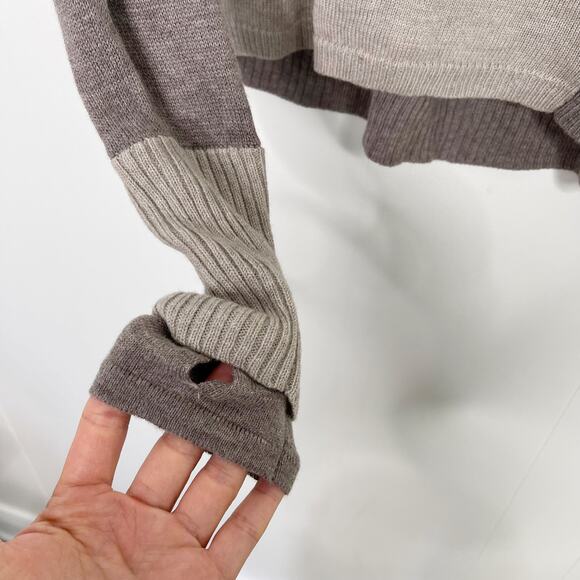 Athleta Small Merino Wool Frisco Sweater Boat Neck Colorblock Cream Brown - Picture 8 of 13